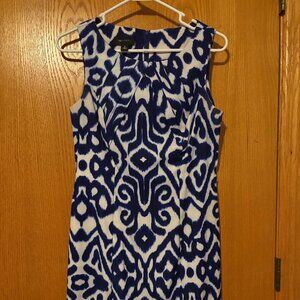 Blue & White Geometric Print Sheath Dress